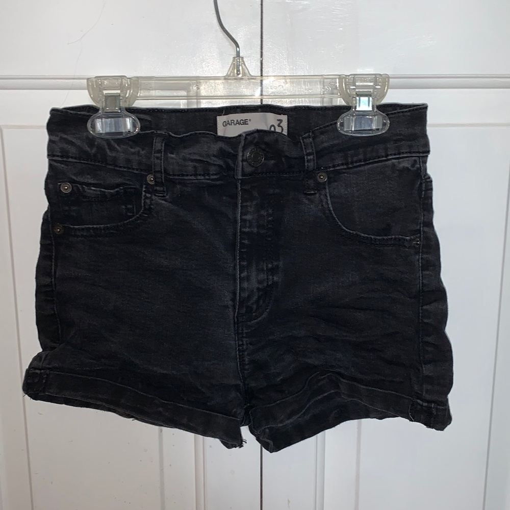 Black denim shorts
